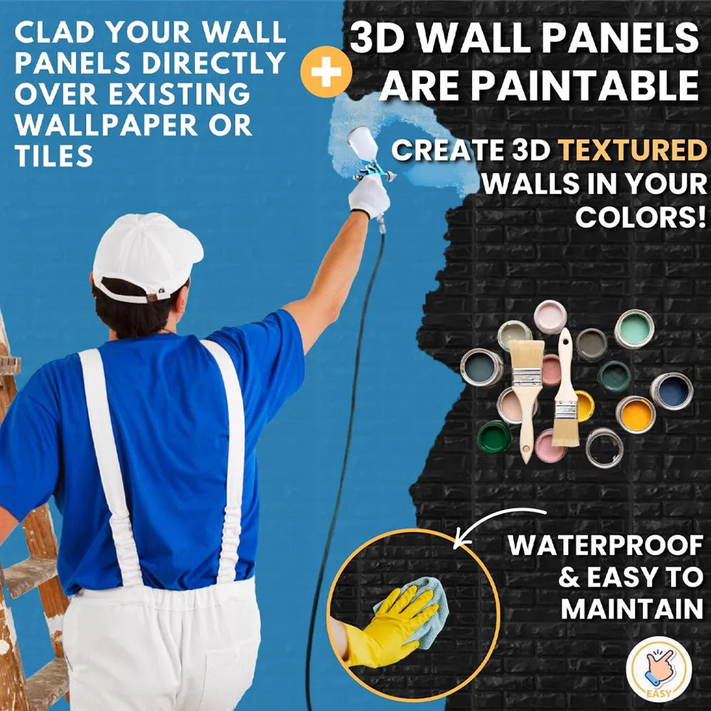 3D Brick Effect Self-Adhesive Foam Wall Stickers, 30/60 Piece Set – Waterproof XPE Wall Panels, Black