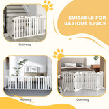 PawHut Wooden Freestanding Dog Gate, 4-Panel Foldable Pet Barrier for Doors and Stairs, 207.5cm, White