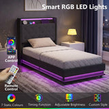 HOMCOM 3ft Single Ottoman Bed Frame with Hydraulic Storage, LED Lights, Charging Station and Headboard – Black
