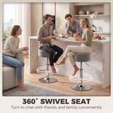 HOMCOM Adjustable Swivel Bar Stool with Velvet-Feel Padded Seat – Single Kitchen Breakfast Barstool, Grey