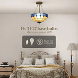 HOMCOM Tiffany Style Semi Flush Ceiling Light with 3 E27 Sockets – Vintage Stained Glass Chandelier for Living Room