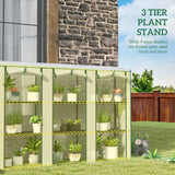 Outsunny Nine-Shelf Greenhouse with 3 Roll-Up Doors, Steel Frame & PE Cover – 46 x 215cm Portable Plant Shelf