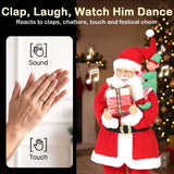 HOMCOM 4ft Singing Dancing Santa Claus with Elf and Gift Box – Animated Christmas Figure, Sound and Touch Activated