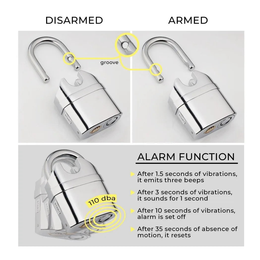 Heavy Duty Waterproof Alarm Padlock with 110dB Siren & 3 Keys – Outdoor Security Lock for Sheds and Gates