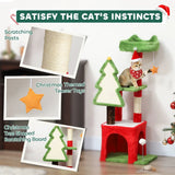 PawHut Christmas Cat Tree, 120cm Tower with Scratching Post, Bed, House and Toys – Festive Green