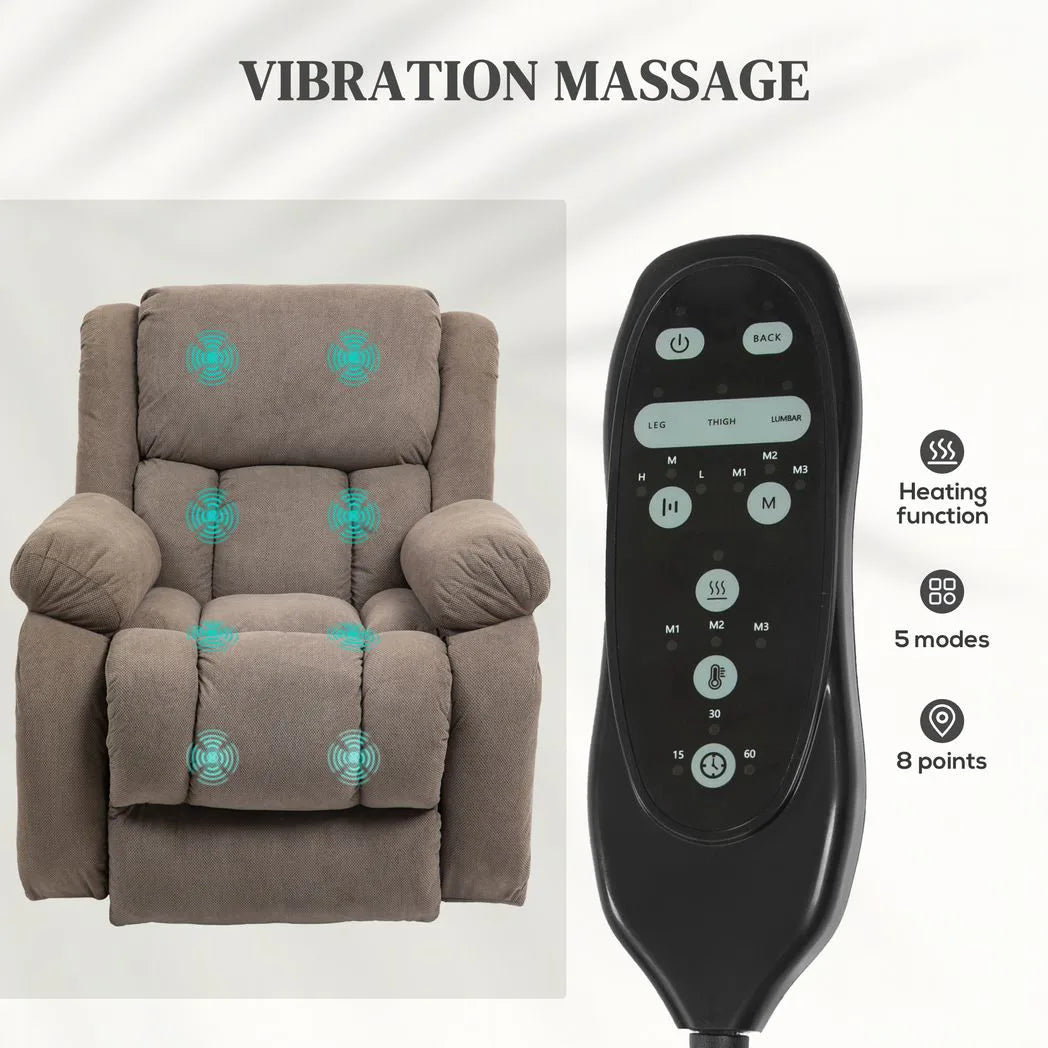 HOMCOM Electric Riser Recliner Chair with Vibration Massage, Heat & USB Port – Lift Armchair, Light Brown