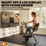 SPORTNOW 4-in-1 Folding Exercise Bike with Resistance Bands, 8-Level Magnetic Resistance & Bluetooth App, Black