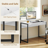 HOMCOM High Gloss Work Table with Two Handleless Drawers and Steel Frame – Home Office Desk, White