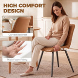 HOMCOM Faux Leather Upholstered Dining Chairs, Set of 2 with Metal Legs – Modern Kitchen Chairs, Brown