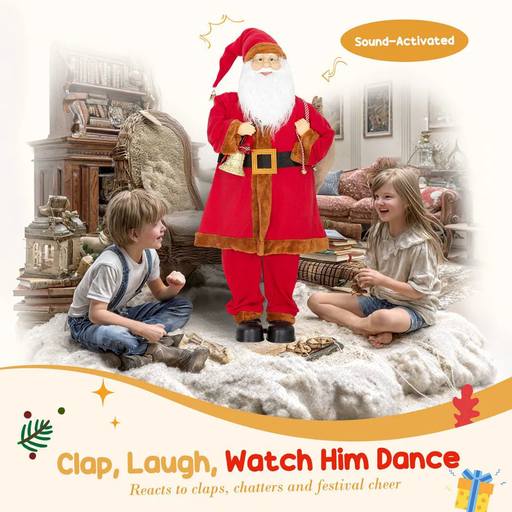 HOMCOM 4ft Singing Animated Santa Claus Figure with Waving Head – Sound Activated Christmas Decoration, Red