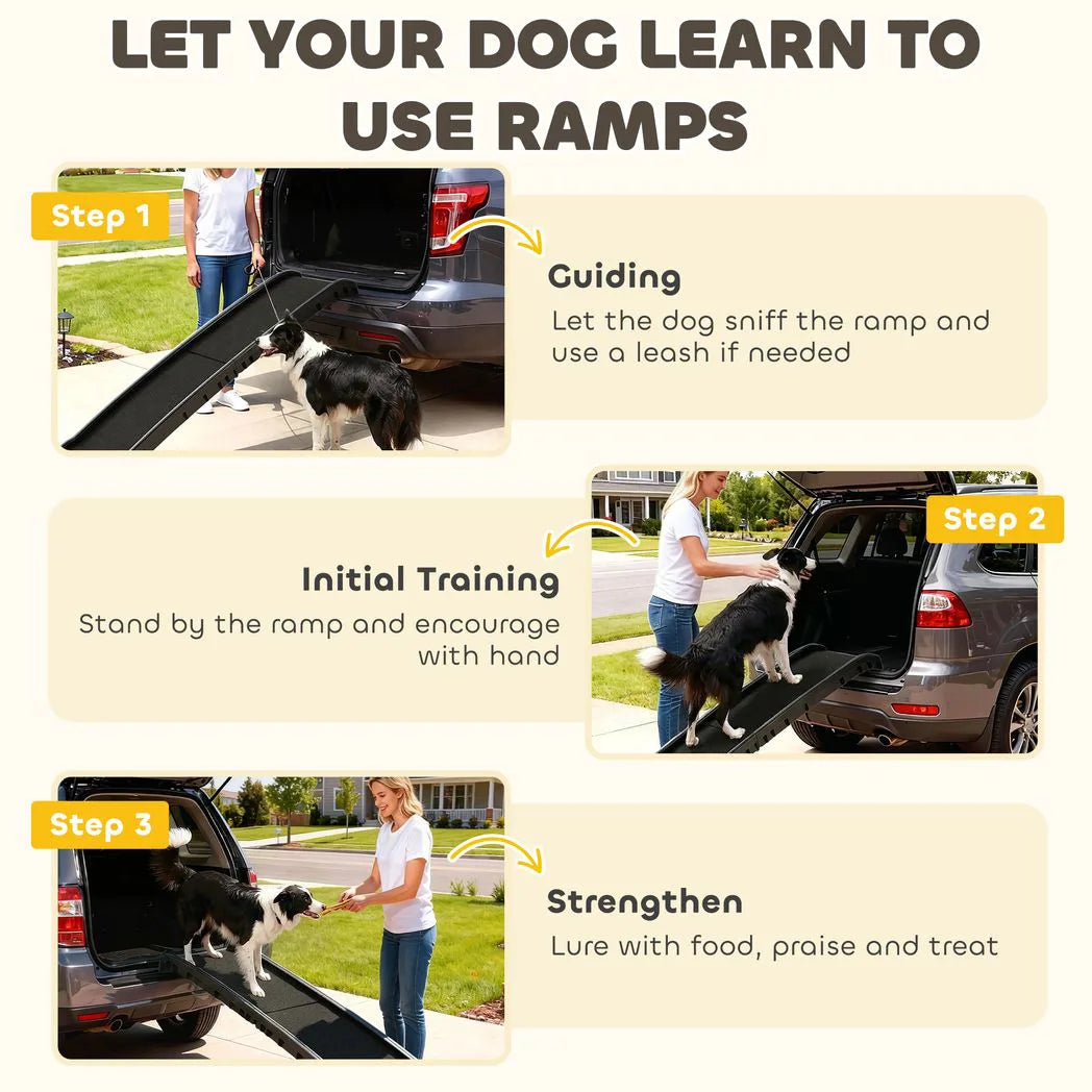 PawHut Foldable Dog Ramp with Frosted Anti-Slip Surface and Guardrails – Portable Car Ramp, 155 x 38.5 x 15.5 cm