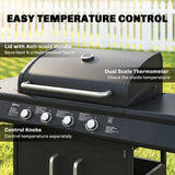Outsunny 4 Burner Gas BBQ Grill with Storage Cabinet, 15.2 kW, Side Table & Warming Rack – Propane Barbecue Trolley on Wheels