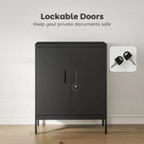 HOMCOM Metal Storage Cabinet with Lock and 2 Adjustable Shelves – Garage and Office Storage, Black