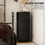 HOMCOM Slim Bedside Table with Open Shelf and 2 Drawers – Narrow Bedside Cabinet for Bedroom or Living Room, Black