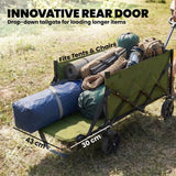 Outsunny 60L Foldable Festival Trolley – Collapsible Wagon Cart with Drop-Down Tailgate and Adjustable Handle, Green
