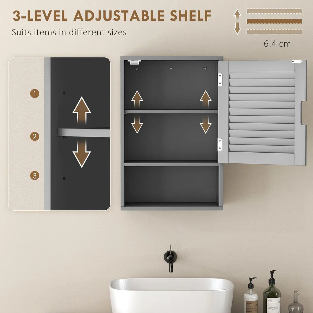 HOMCOM Wall Mounted Bathroom Cabinet with Adjustable Shelves, Louvred Door – 40 x 20 x 60 cm, Grey