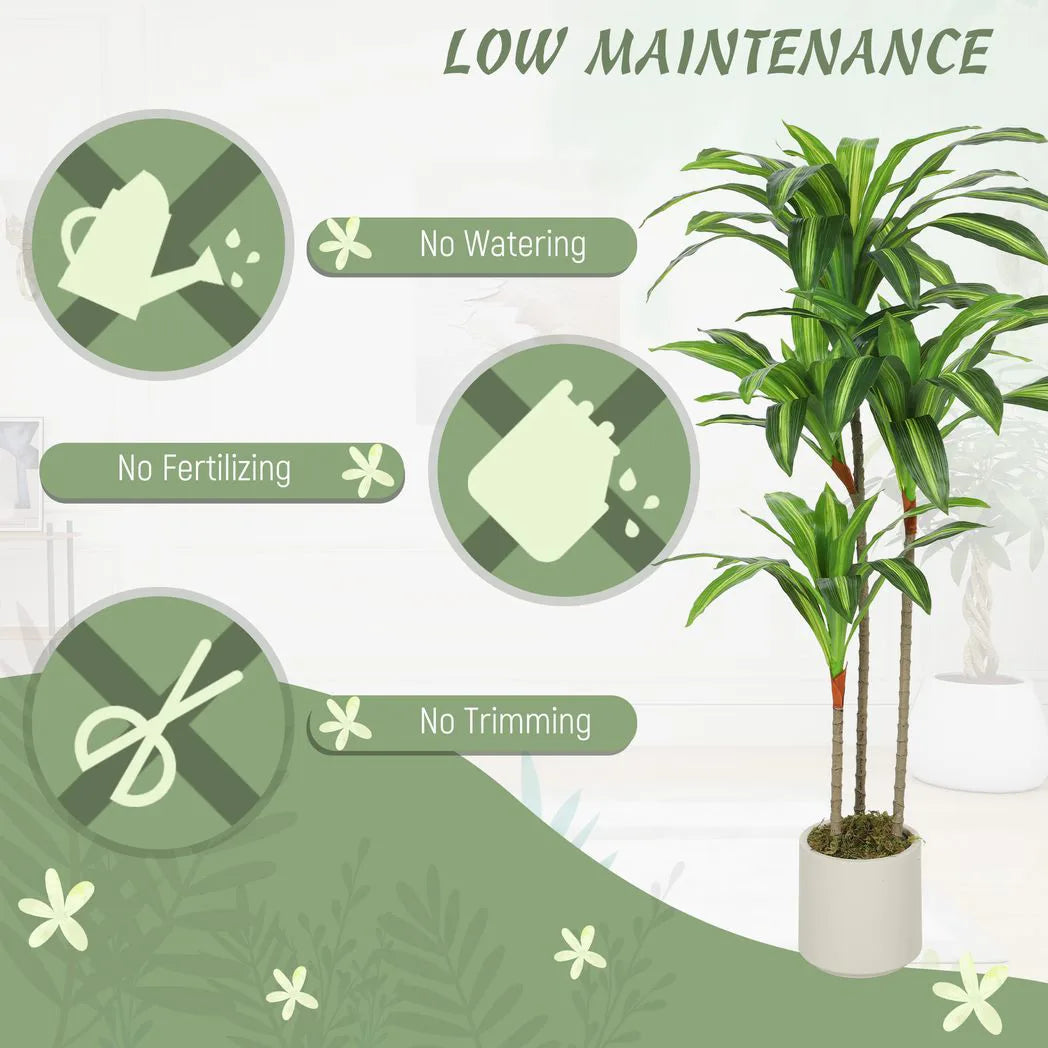 HOMCOM 120cm Artificial Dracaena Tree with Bendable Trunks and White Pot – Realistic Faux Plant, Green