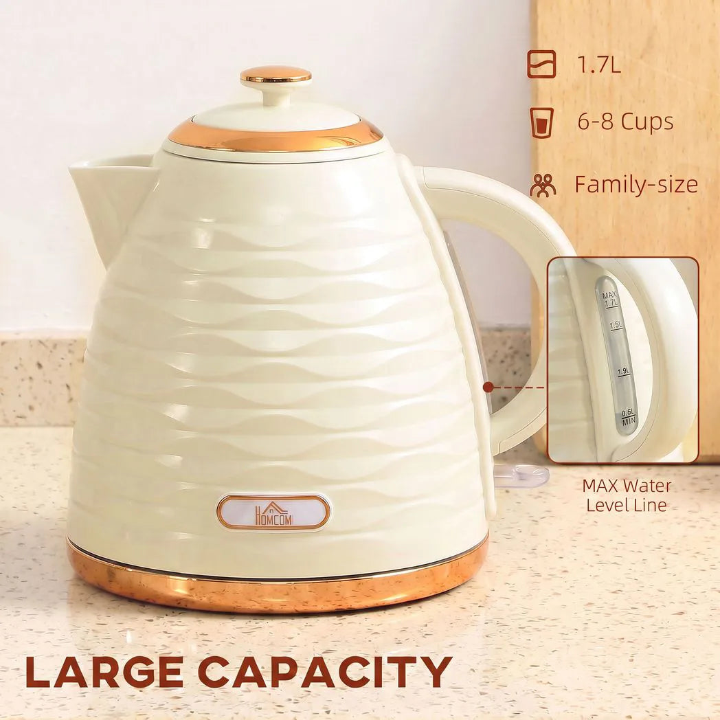 HOMCOM 3kW Rapid Boil Honeycomb Kettle, 1.7L with Boil-Dry Protection – Cream White