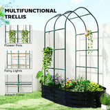 Outsunny Galvanised Metal Raised Garden Bed with Arched Trellis – 5 x 3 x 6ft, 425L, Open Bottom, Dark Grey