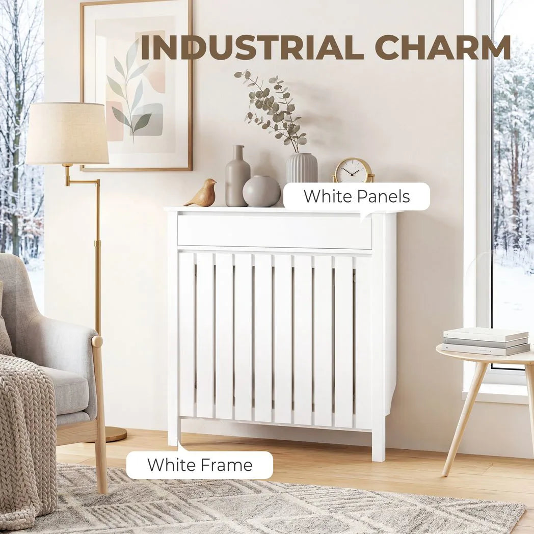 HOMCOM Rustic-Look Radiator Cover with Top Drawer, 93 x 88.5cm, White