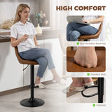 HOMCOM Set of 2 PU Leather Swivel Bar Stools with Backrest and Footrest – Adjustable Height, Brown