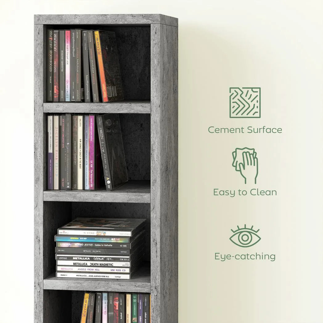 HOMCOM 204 CD Tall Narrow Media Storage Tower – 12-Tier Cube Display Shelf, Cement Grey