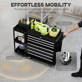 HOMCOM Lockable Steel Tool Chest on Wheels with 7 Drawers and Detachable Shelf – Rolling Workshop Storage, Black