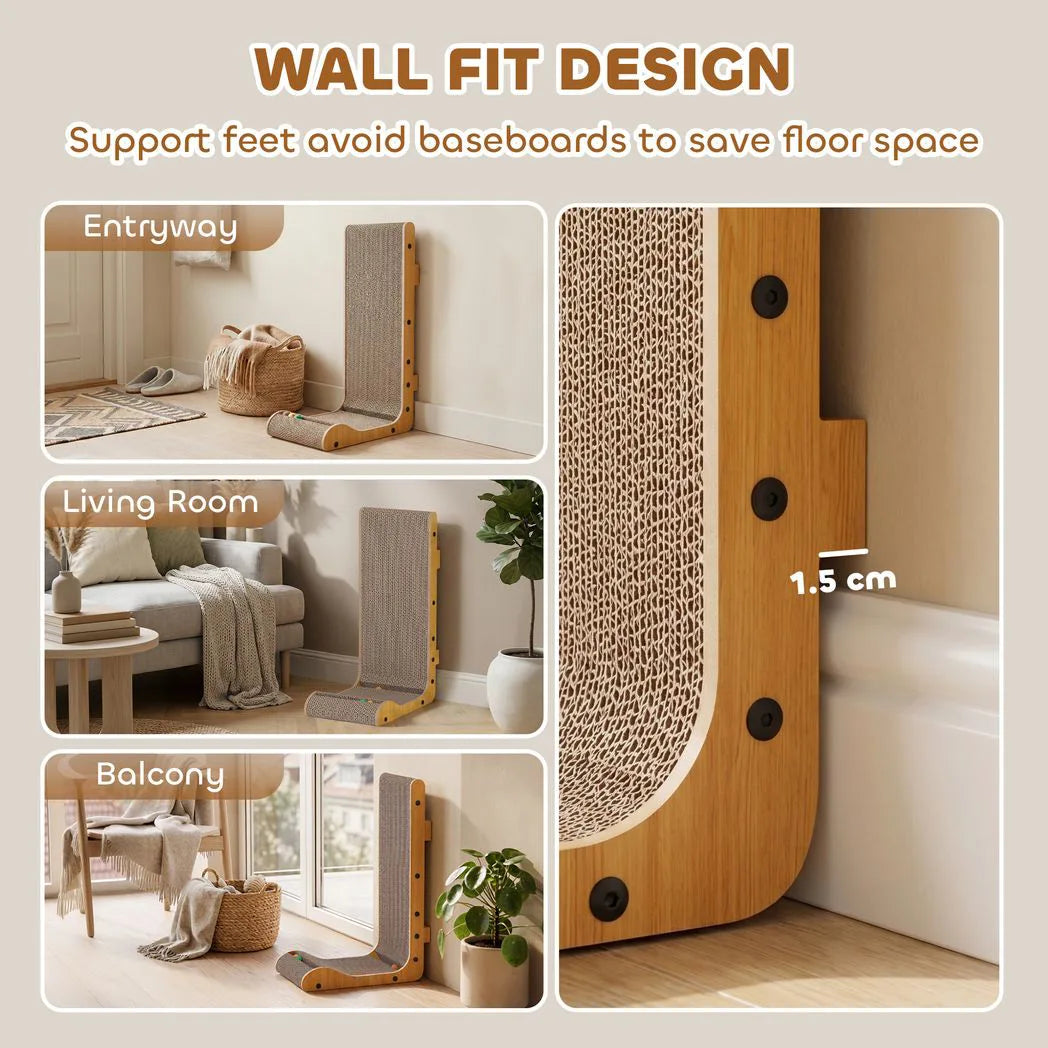 PawHut Wall-Leaning Cat Scratching Board with Corrugated Paper, 3 Toy Balls and Catnip, 39 x 23.5 x 57.5 cm, Brown