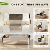 PawHut XL Stainless Steel Litter Box with 100° Flip Top, Scoop & Dual Entry – Odour-Free, Easy-Clean