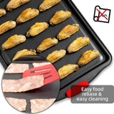 5 Piece Non-Stick Carbon Steel Baking Tray Set with Silicone Handles, Spatula and Brush – Oven Roasting Pans