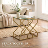 HOMCOM Nest of 2 Tables with Tempered Glass Tops and Golden Legs – Side and Coffee Table Set, Transparent
