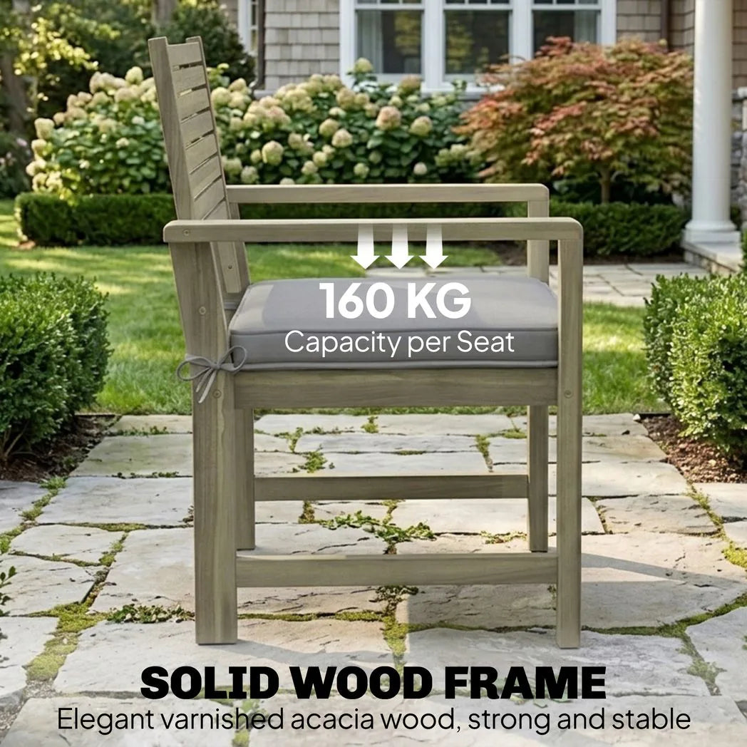 Outsunny 4 Seater Acacia Wood Garden Furniture Set with Loveseat, Armchairs and Table – Patio Sofa Set, Light Grey