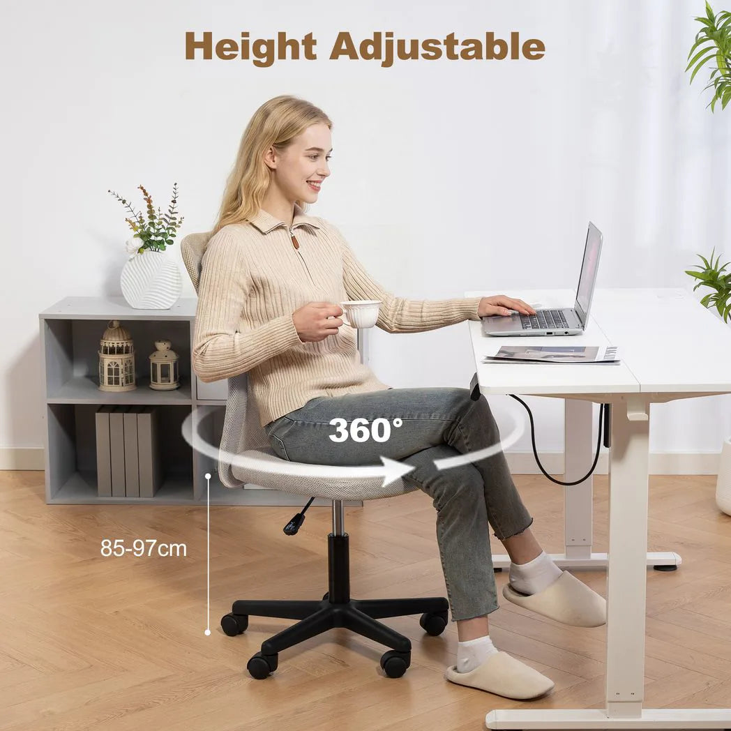 Vinsetto Armless Mesh Office Chair with Adjustable Height and 360° Swivel – Space-Saving Padded Study Chair, Beige