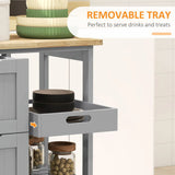 HOMCOM Rolling Kitchen Island Cart with Wood Top, 3 Drawers, 3 Shelves & Side Tray – Serving Trolley, Grey
