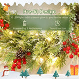 HOMCOM 60 cm Prelit Christmas Wreath with 30 Warm White LEDs and Timer – Battery-Operated Door Wreath with Realistic Branches