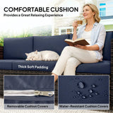 Outsunny 3-Seater Rattan Garden Sofa – Weather-Resistant Outdoor Sofa with Cushions, Dark Blue