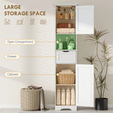HOMCOM Slim Tall Bathroom Storage Cabinet with Motion Sensor LED Lights, Drawer & Adjustable Shelf – White