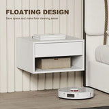 HOMCOM Set of 2 Floating Bedside Tables with Drawer and Shelf – Wall-Mounted Bedroom Storage, White