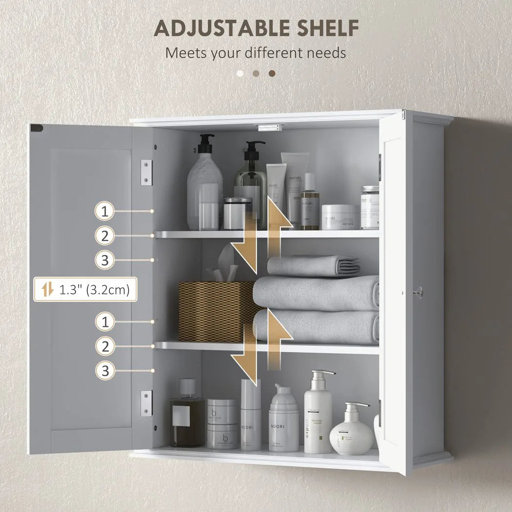 HOMCOM 3-Tier Wall-Mounted Bathroom Cabinet with Adjustable Shelf – Space-Saving Storage, White