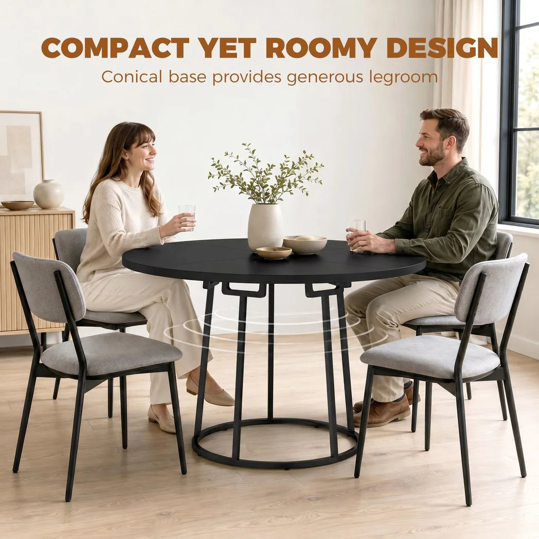 HOMCOM 120 cm Round Dining Table with Conical Metal Base – Space-Saving Kitchen Table for 4-6, Black