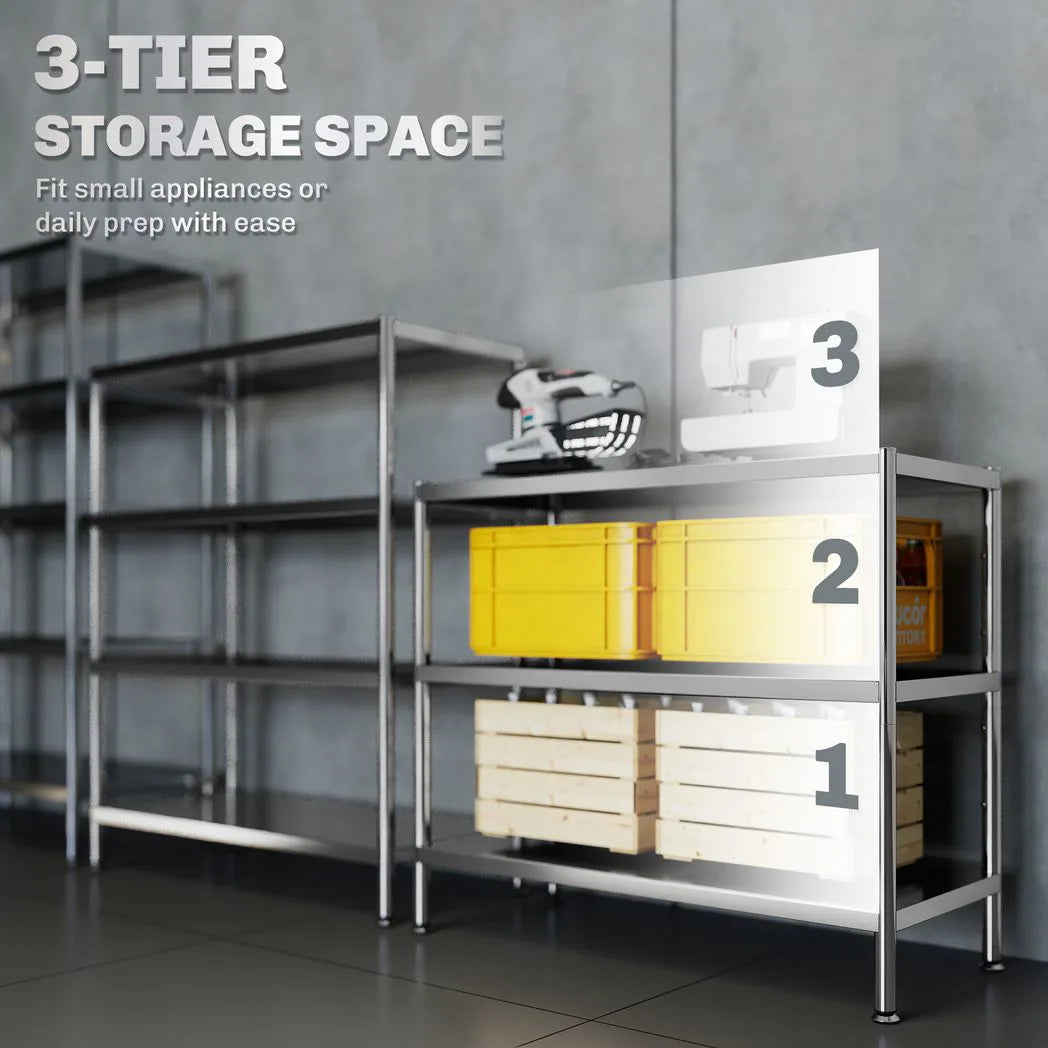 HOMCOM 3-Tier Stainless Steel Bakers Rack with Adjustable Shelves – Microwave Stand and Kitchen Storage, Silver