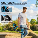 HOMCOM One-Click Folding Kick Scooter with Adjustable Handlebar, Dual Brakes & Kickstand – Push Scooter, Blue
