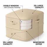 4 Zippered Foldable Clothes Storage Bags with Clear Window & Reinforced Handles – Large Bedding Storage, Beige