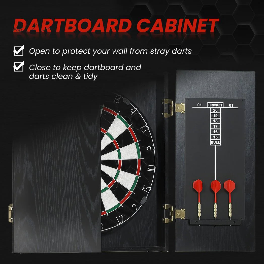 SPORTNOW Bristle Dartboard with Wooden Cabinet, 6 Steel Tip Darts & Two Scoreboards – Games Room Darts Set, Black
