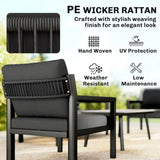 Outsunny 4 Seater Rattan Garden Set with 2 Armchairs, Loveseat, Coffee Table and Cushions – Dark Grey