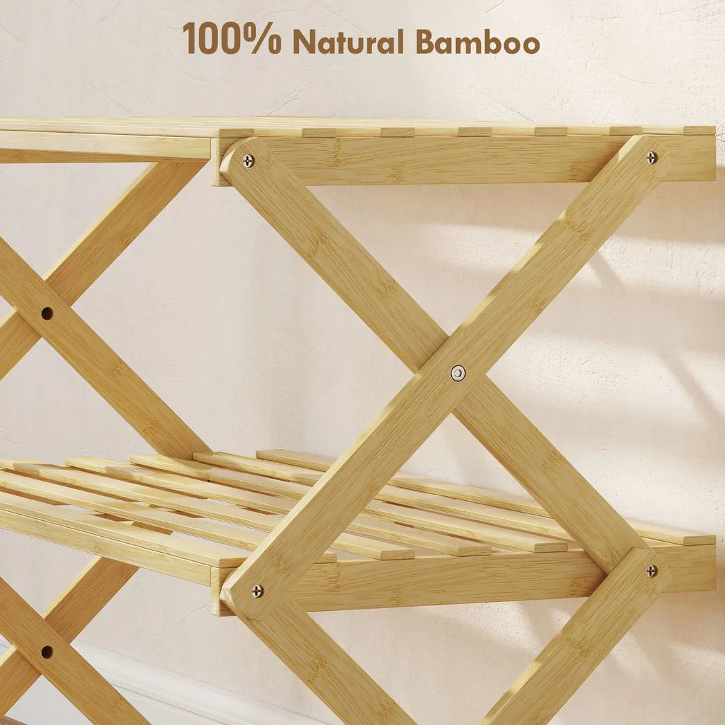 HOMCOM 3-Tier Folding Bamboo Shoe Rack – Holds 9 Pairs, No Assembly, Natural