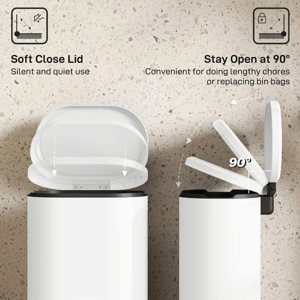 HOMCOM 30L Curved Pedal Kitchen Bin with Soft-Close Lid and Removable Bucket – Slim Waste Bin, Cream