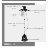 HOMCOM Clothes Steamer with Adjustable Pole, 11 Steam Levels and 1.4L Water Tank – 1950W Garment Steamer, Black