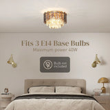 HOMCOM 3-Light Flush Mount Chandelier with Crystal and Smoke Glass – 40 cm Gold Ceiling Light