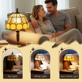 HOMCOM Handmade Art Deco Glass Table Lamp – White/Orange